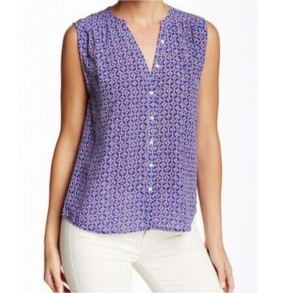 Joie Finnegan Silk Button Front Tank Top Blouse Blue Red White Floral Womens XS - Picture 1 of 6